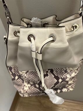 Michael Kors Handbag Dottie Large Python Trim Leather Bucket Bag